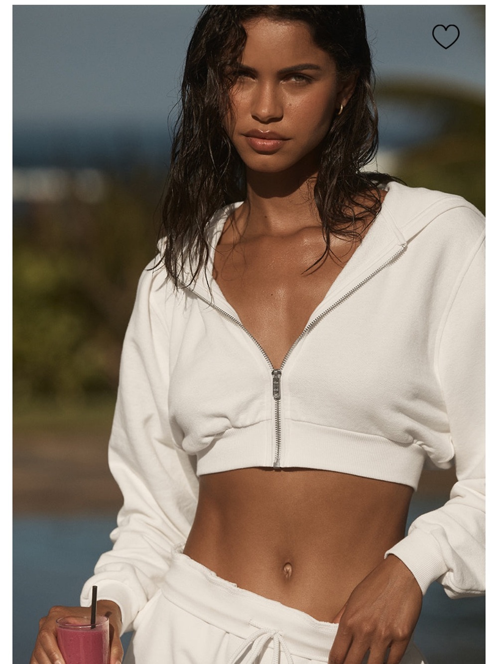 Alo sweet escape hoodie Cropped White Zip Hoodie - Casual Athletic Crop Top